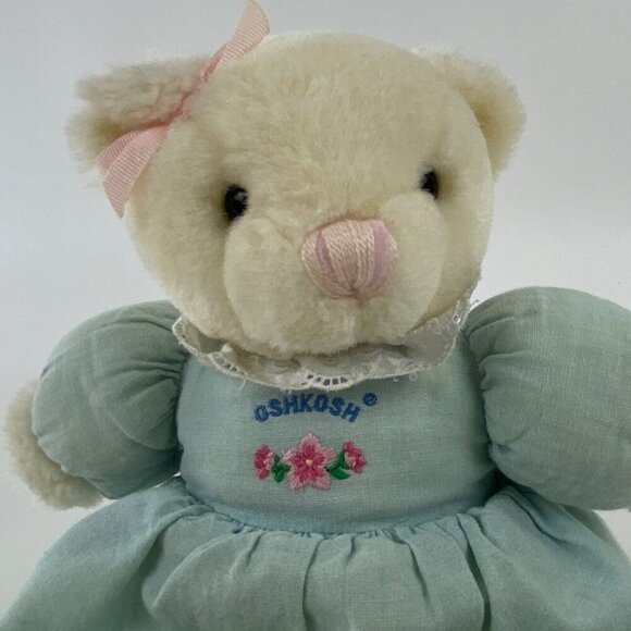 OshKosh B'Gosh Teddy Bear Plush Stuffed Animal, Eden Toys Blue Dress Vintage - Picture 2 of 8